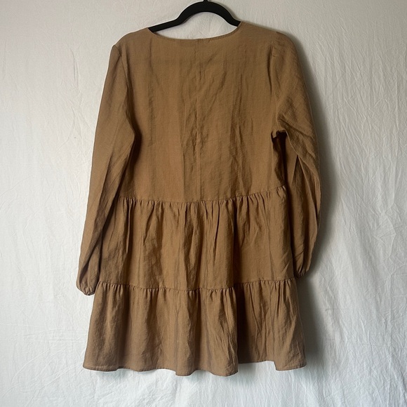Zara Camel Brown Tiered V-Neck Tunic Dress - Picture 3 of 6